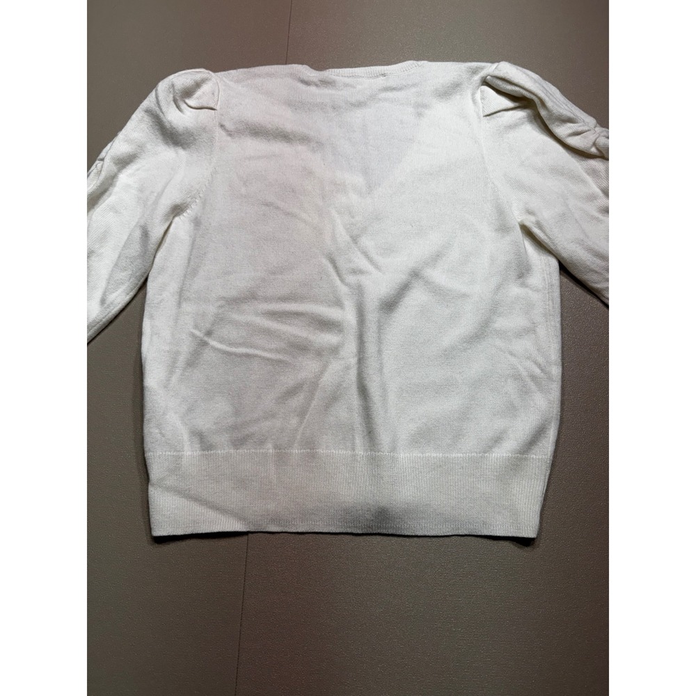 NWT FRAME Frankie Cream Wool Cashmere Blend Puff Sleeve V-Neck Sweater MSRP:$448 - Picture 9 of 11
